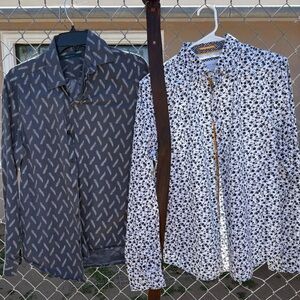 Two Patterned Button-Up Shirts — Black/Grey & White/Black